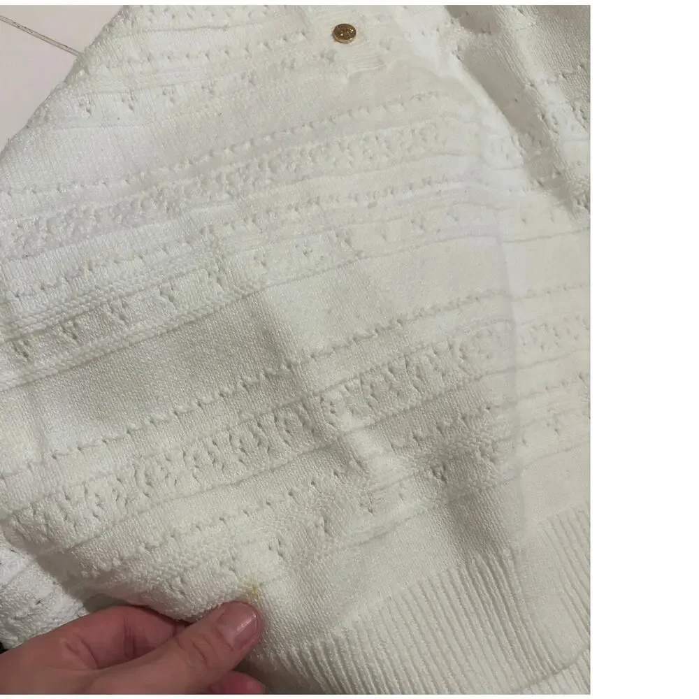 Draper James White Textured Knit Sweater XL Button Front Preppy Feminine Spring - Picture 5 of 9